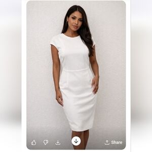 Versona White Sheath Midi Dress Cap Sleeve Crew Neck